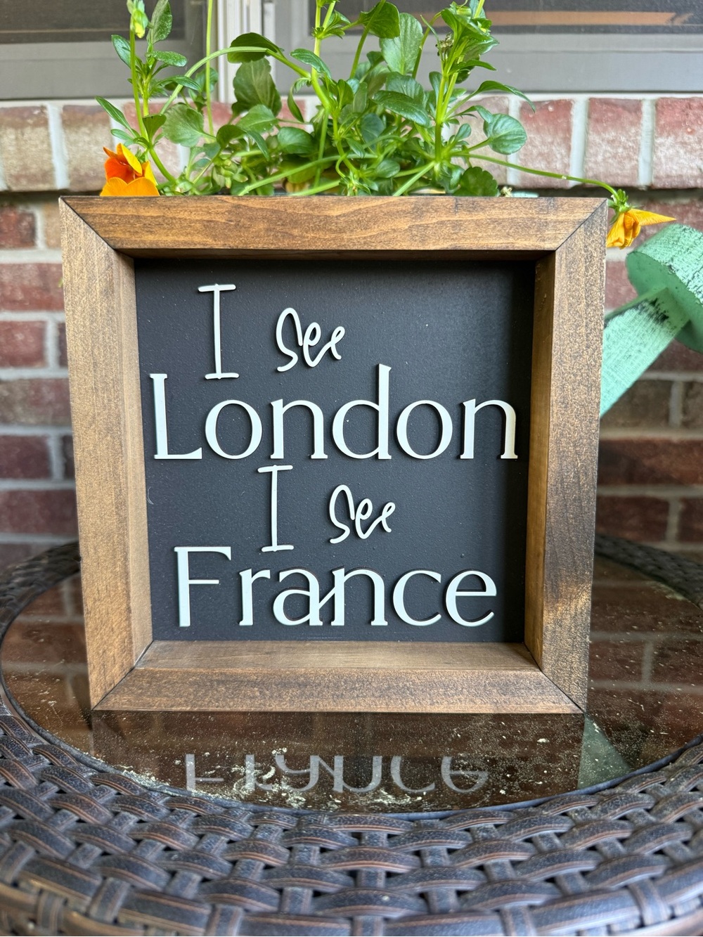 Wood Framed "I See London I See France" Wall Sign - Black
